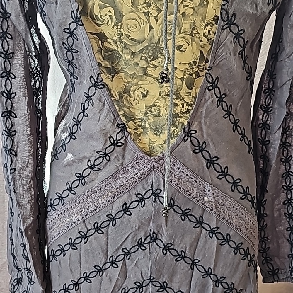 NWOT VINTAGE Free People Black Open Back Maxi Dress Boho Evening Size Large - Picture 10 of 14